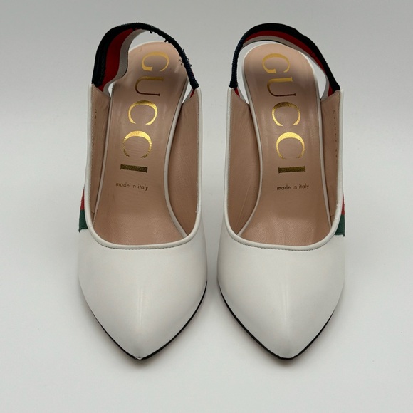 Gucci White And Red Leather Sling Back Heels (525942) Size 39.5 - Picture 4 of 17